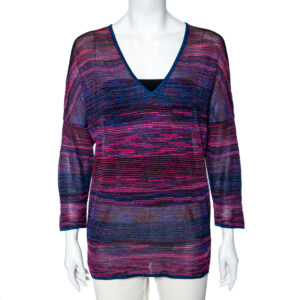 M Missoni Multicolored Lurex Knit V-Neck Top M
