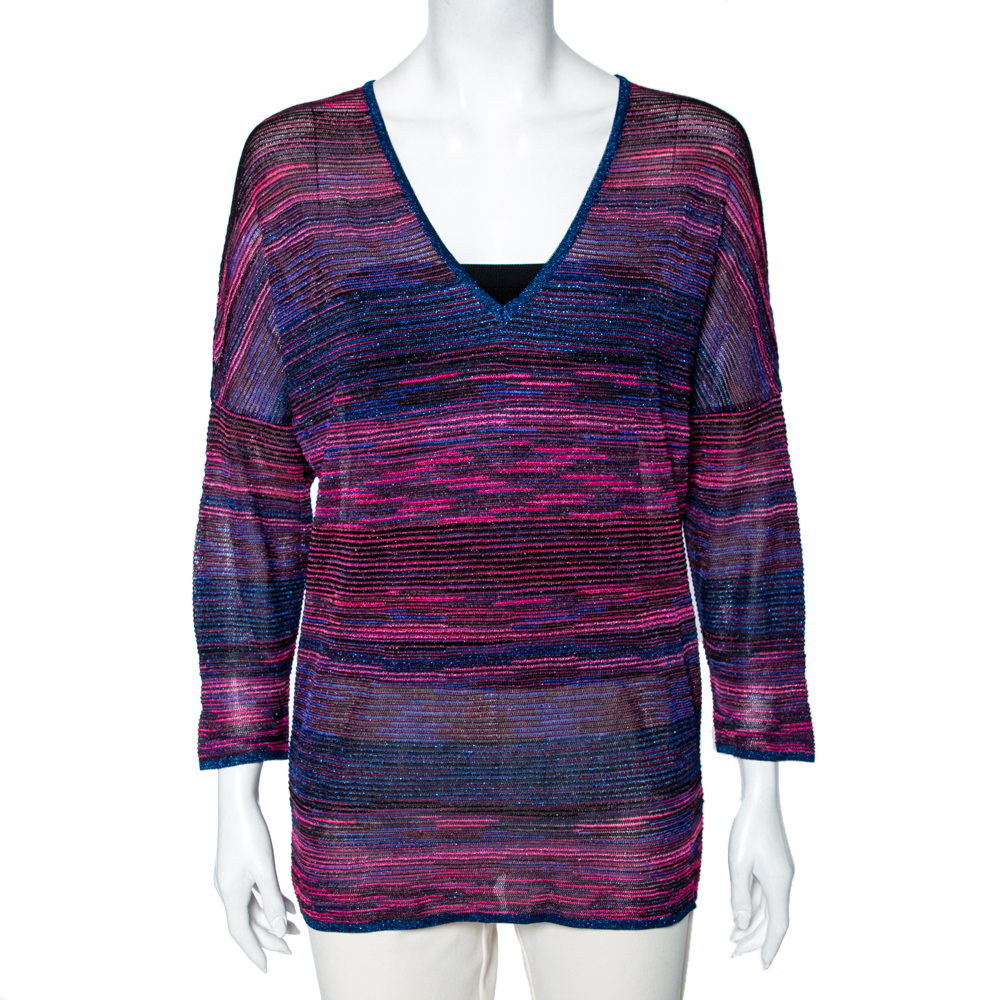 luxury-women-m-missoni-used-clothes-p578634-003-1 M Missoni Multicolored Lurex Knit V-Neck Top M