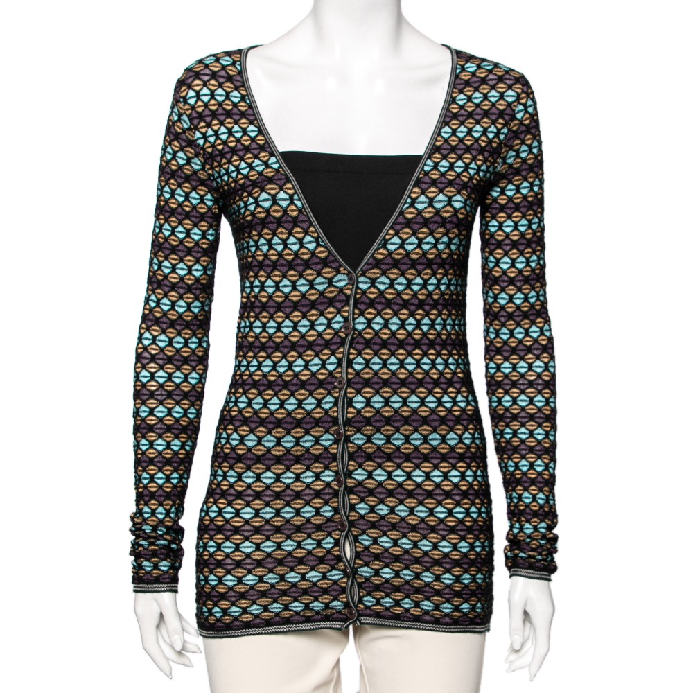 luxury-women-m-missoni-used-clothes-p596285-006-2 M Missoni Multicolor Patterned Knit Long Sleeve Cardigan S