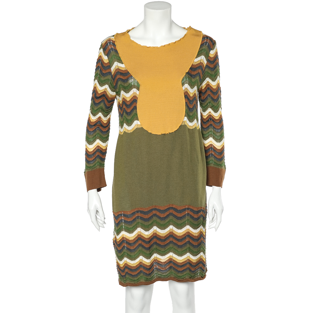 luxury-women-m-missoni-used-clothes-p600523-001-2 M Missoni Multicolor Patterned Wool Knit Mini Dress L