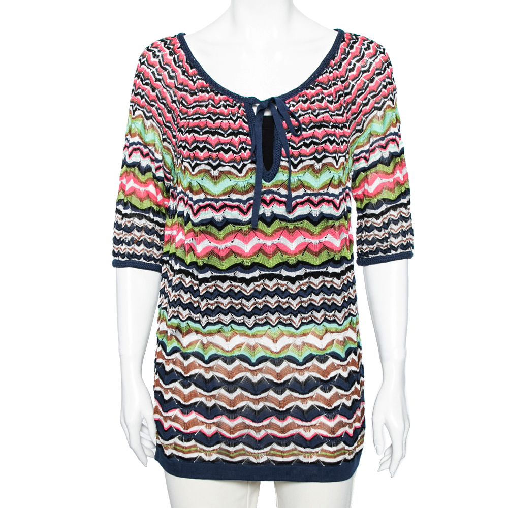 luxury-women-m-missoni-used-clothes-p605223-001-2 M Missoni Multicolor Perforated Knit Top M