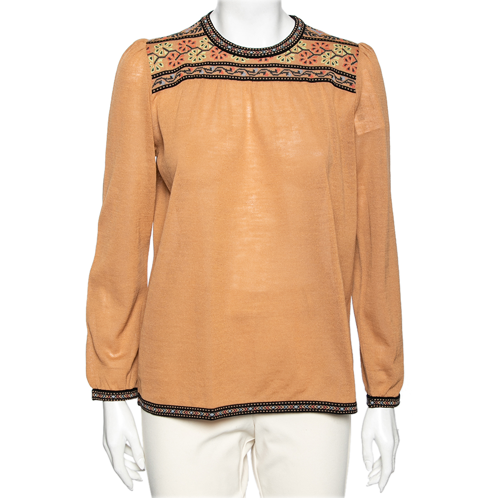 luxury-women-m-missoni-used-clothes-p609921-009-2 M Missoni Brown Patterned Wool Knit Top M