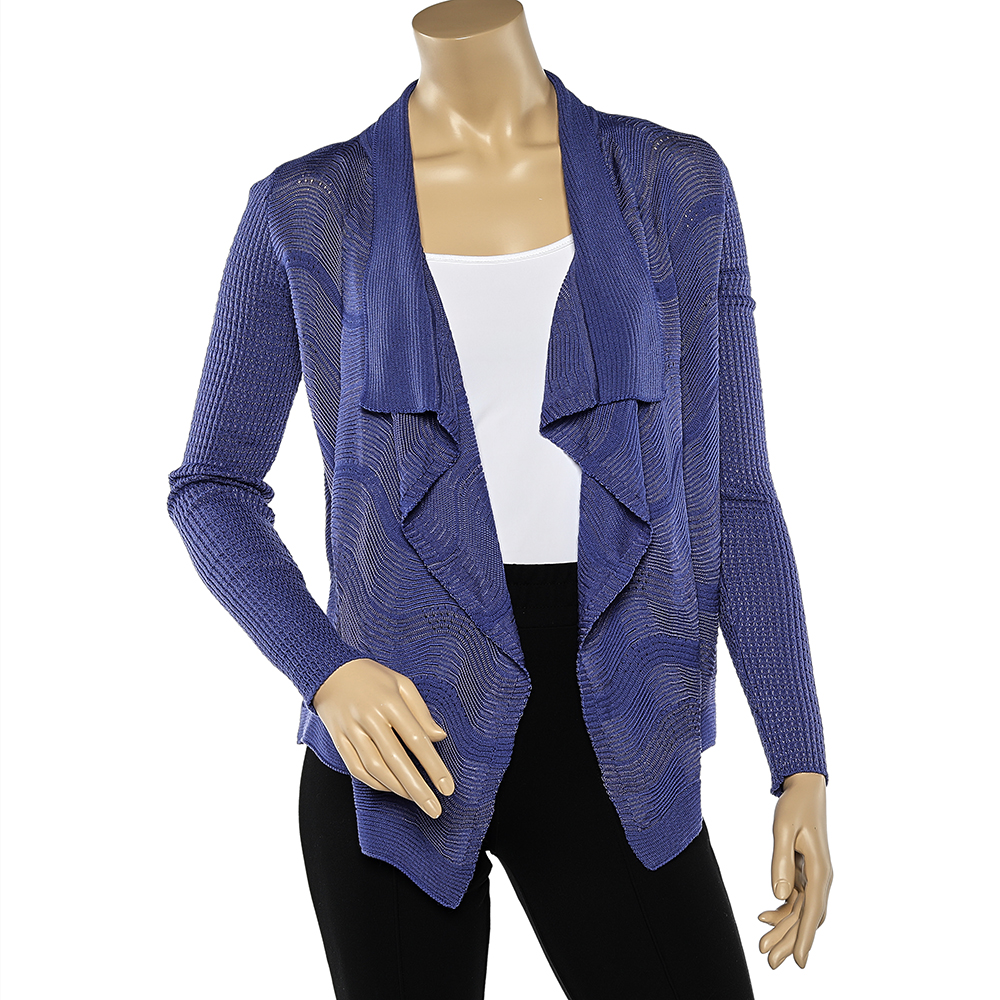 luxury-women-m-missoni-used-clothes-p613589-002-1 M Missoni Blue Patterned Knit Shawl Collar Shrug M