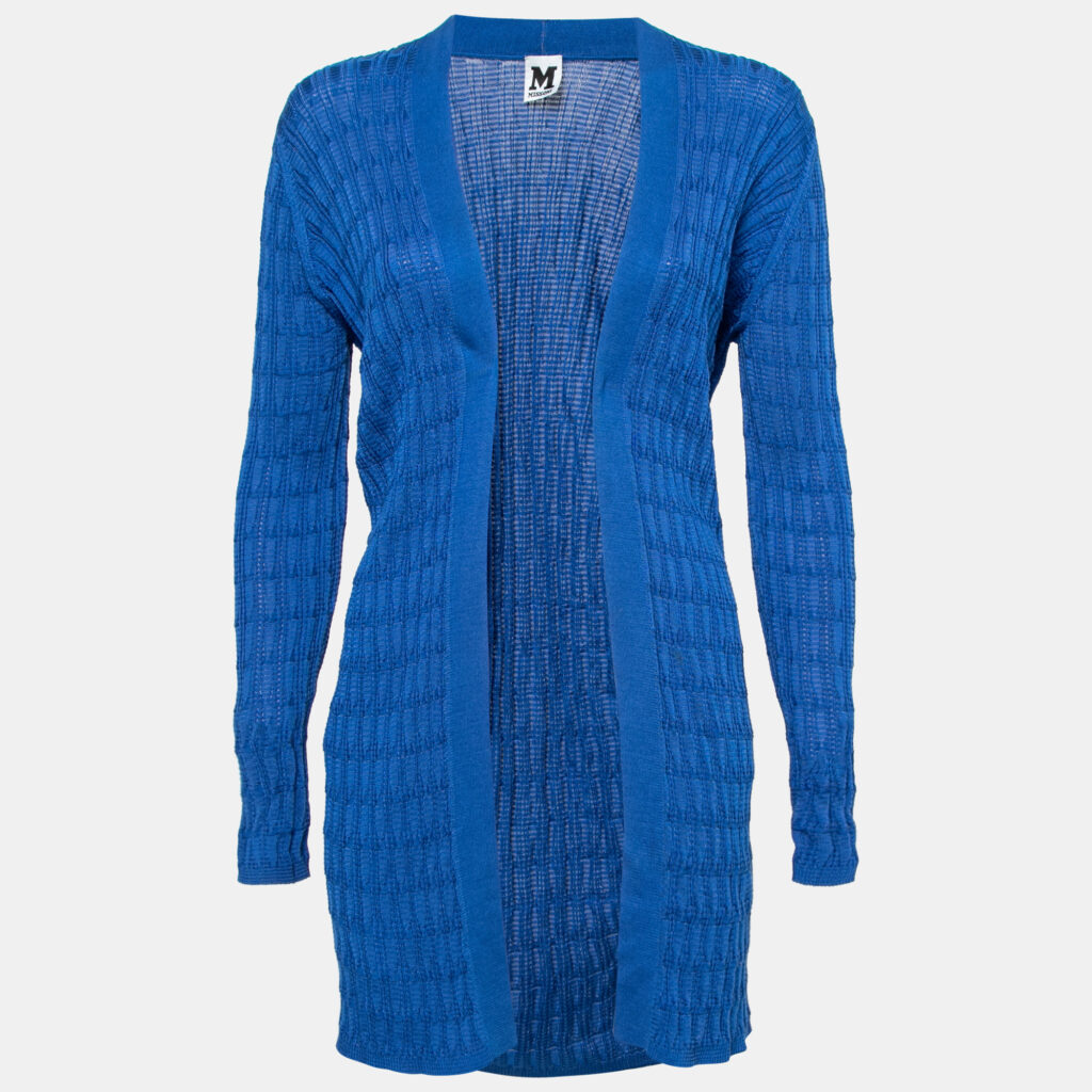 luxury-women-m-missoni-used-clothes-p699634-002 M Missoni Blue Ribbed Knit Open Front Cardigan M