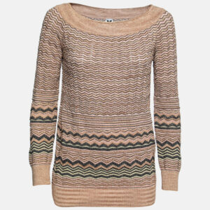 M Missoni Beige Chevron Patterned Lurex Knit Top M