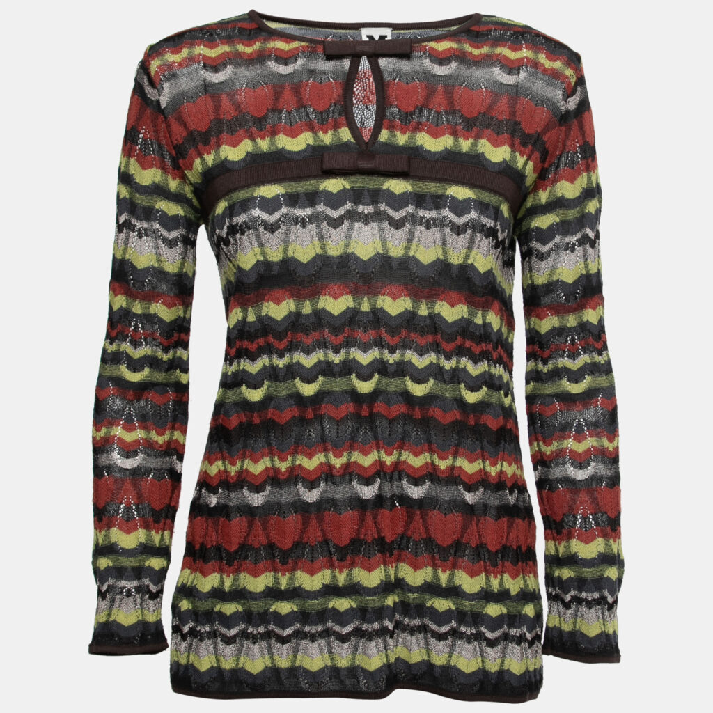 luxury-women-m-missoni-used-clothes-p736887-001 M Missoni Multicolor Patterned Knit Bow Detail Top S