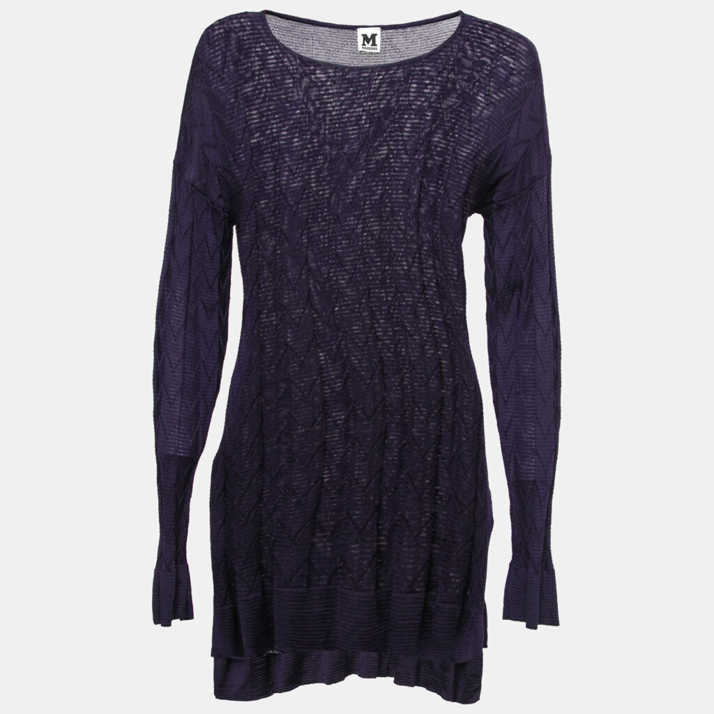 luxury-women-m-missoni-used-clothes-p755283-001 M Missoni Purple Chevron Patterned Wool Knitted Top M