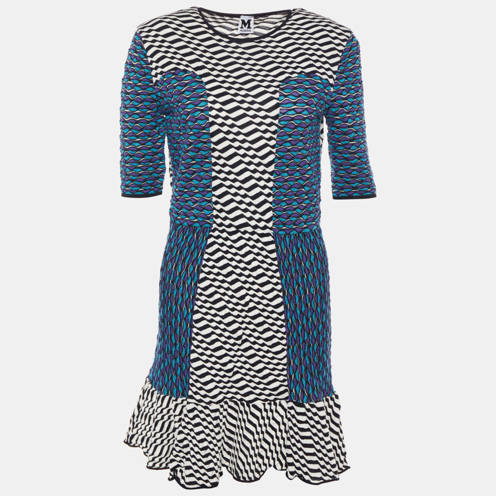 luxury-women-m-missoni-used-clothes-p776471-003 M Missoni Multicolor Patterned Knit Flounce Hem Mini Dress L