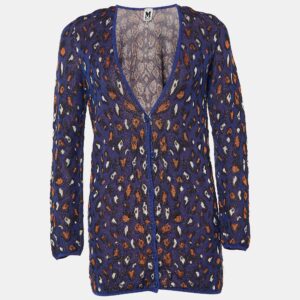 M Missoni Purple Patterned Cotton Knit V-Neck Cardigan L