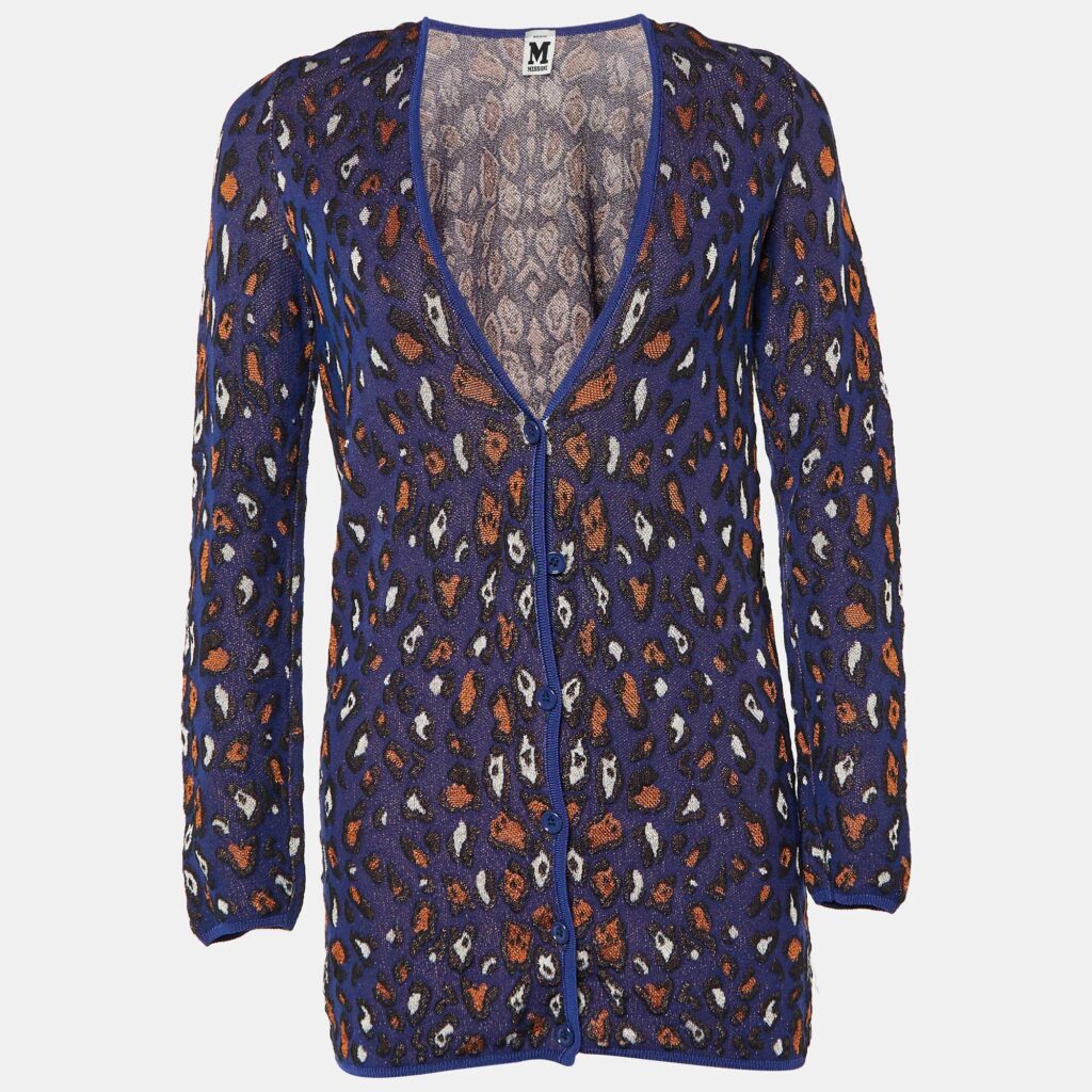 luxury-women-m-missoni-used-clothes-p894943-003 M Missoni Purple Patterned Cotton Knit V-Neck Cardigan L