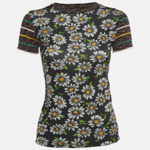 M Missoni Collection Black Floral Print Knit Short Sleeve T-Shirt XS