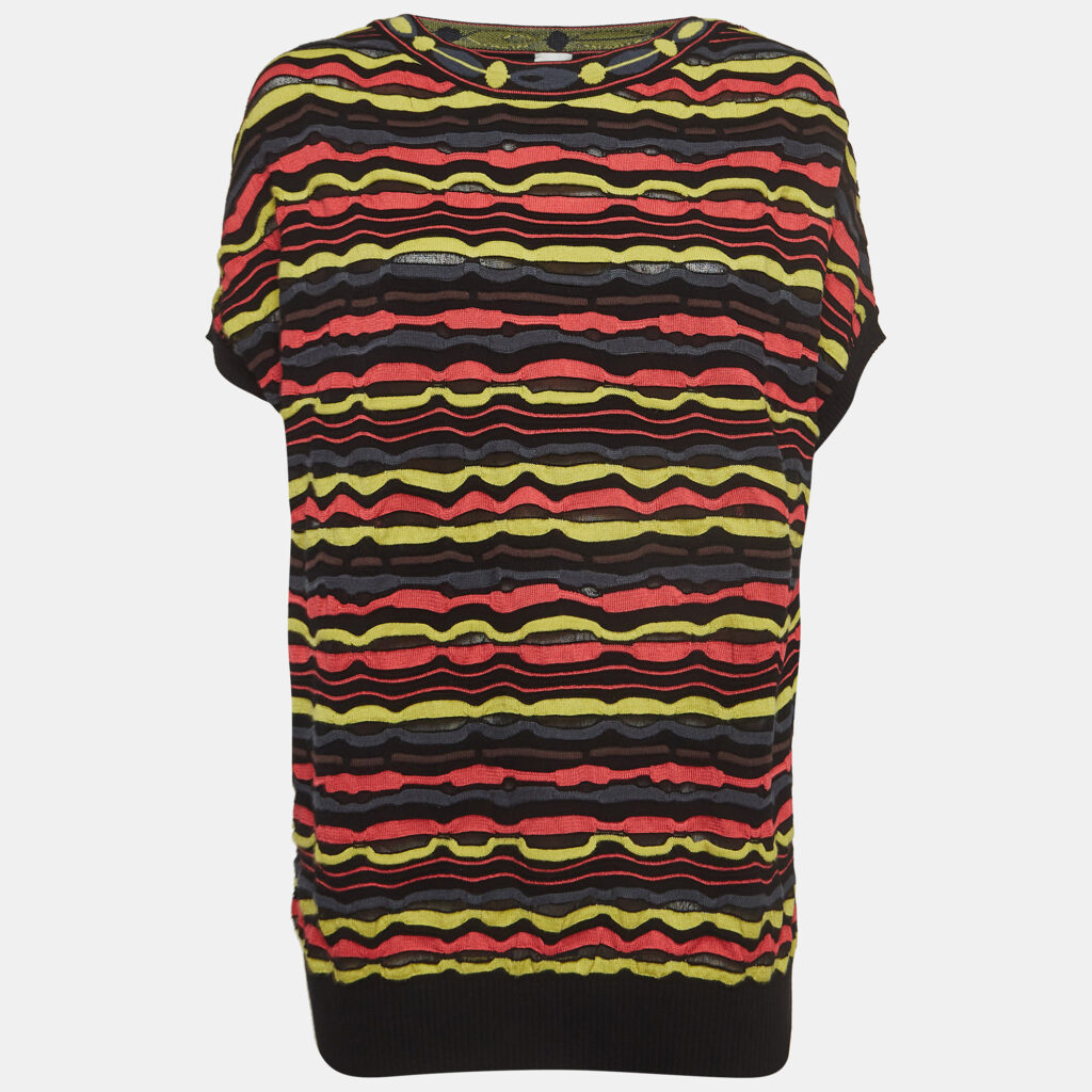 luxury-women-m-missoni-used-clothes-p939673-004 M Missoni Multicolor Patterned Knit Short Sleeve Sweater Top L