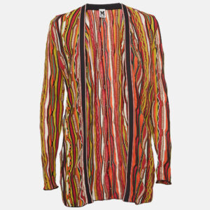 M Missoni Multicolor Striped Knit Open Front Cardigan S
