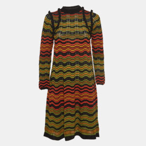 M Missoni Multicolor Chevron Perforated Knit Ruffle Detail Midi Dress S