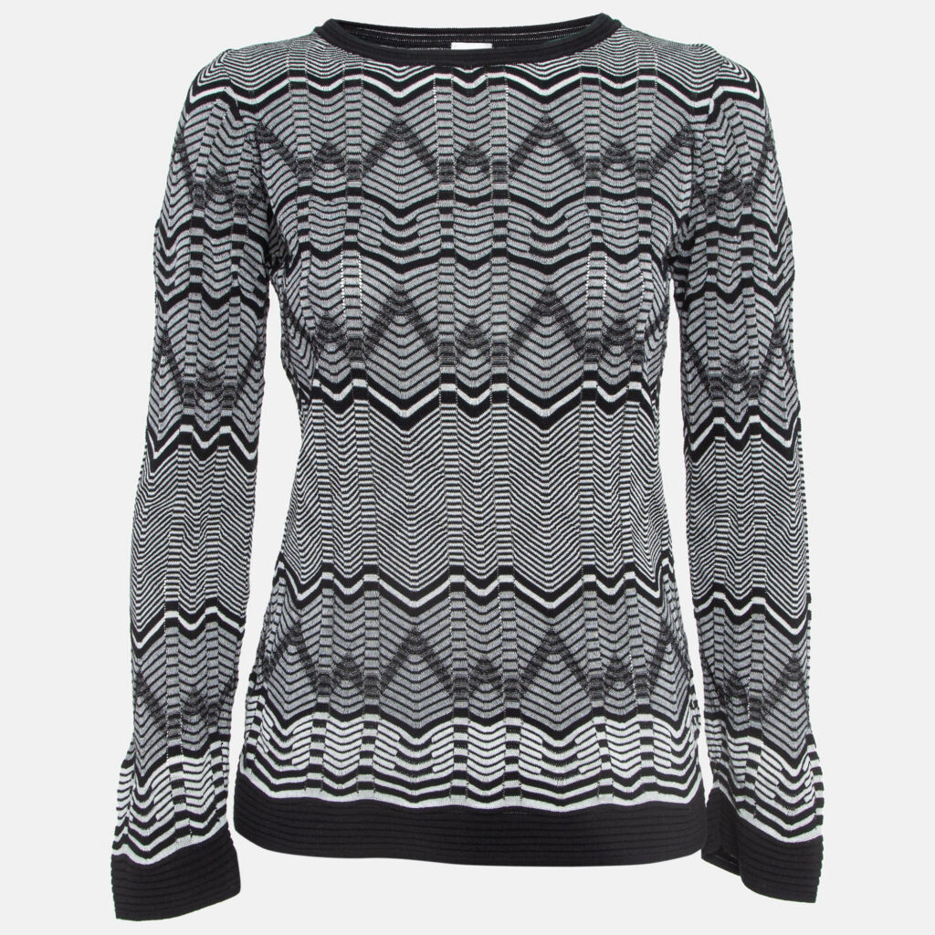luxury-women-m-missoni-used-clothes-p964279-001 M Missoni Monochrome Chevron Pattern Crew Neck Sweatshirt S