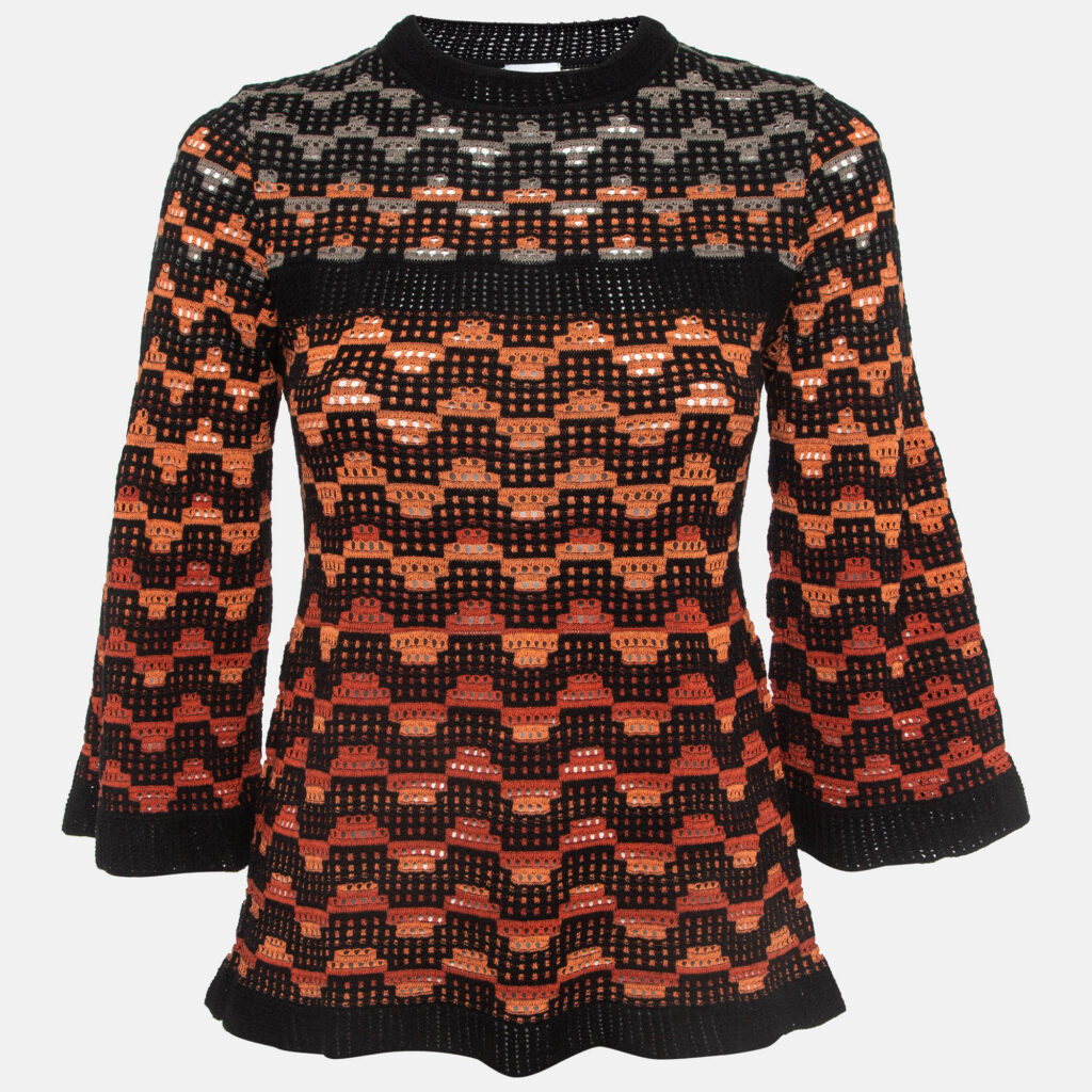 luxury-women-m-missoni-used-clothes-p964283-001 M Missoni Orange Eyelet Knitted Flared Sweatshirt S