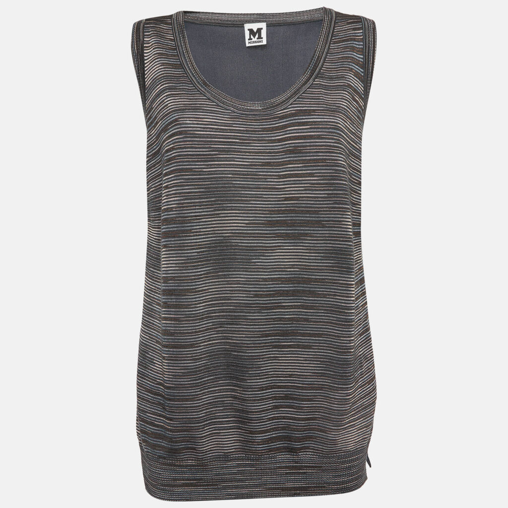 luxury-women-m-missoni-used-clothes-p980330-005 M Missoni Dark Teal Blue Patterned Knit Sleeveless Top M