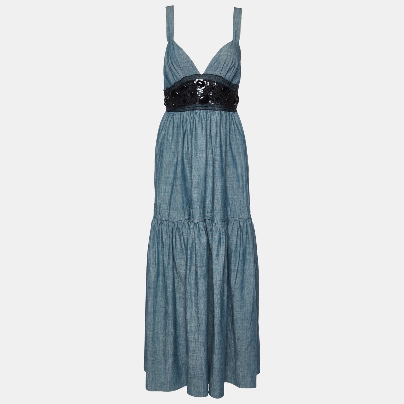 luxury-women-m-missoni-used-clothes-p982274-1716379927-005 M Missoni Blue Sequin and Pebble Print Cotton Maxi Dress M