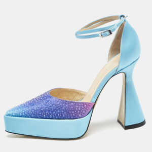 Mach & Mach Blue Satin Galaxy Crystalized Platform Pumps Size 38.5