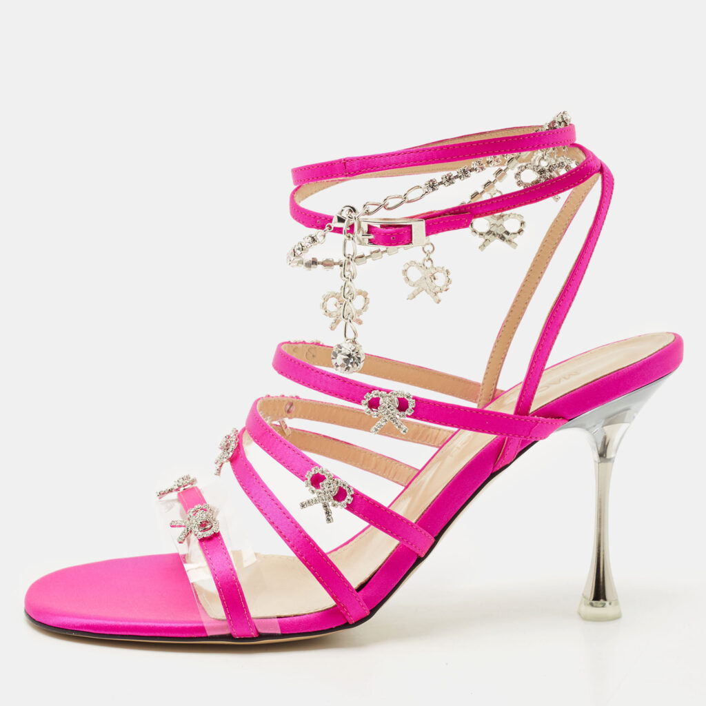 luxury-women-mach-mach-new-shoes-p1170274-002 Mach & Mach Pink Satin Crystal Bow Camille Sandals Size 37.5