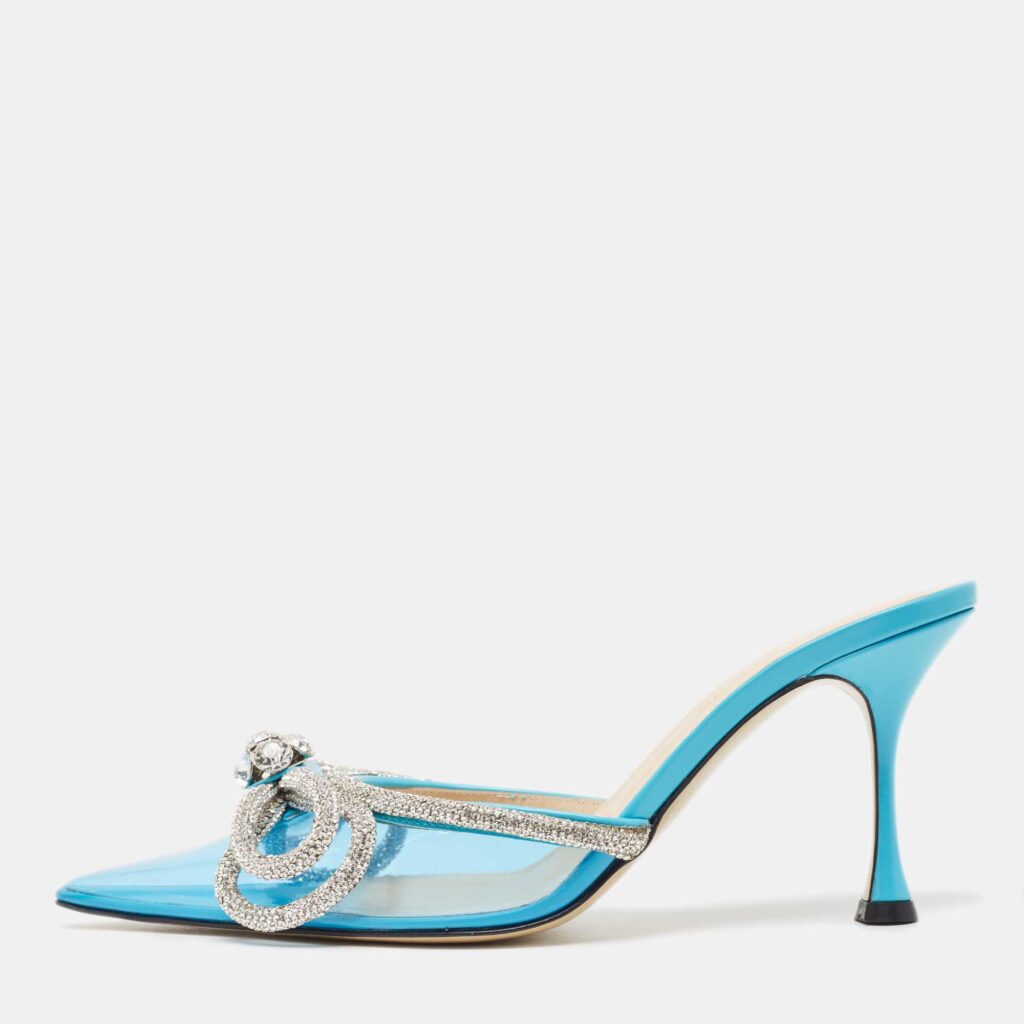 luxury-women-mach-mach-new-shoes-p900794-003 Mach & Mach Blue PVC Crystal Embellished Double Bow Mules Size 39