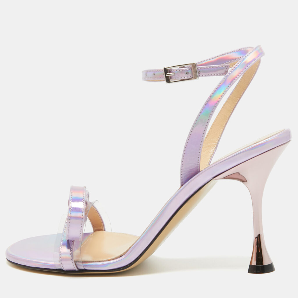 luxury-women-mach-mach-new-shoes-p954866-007 Mach & Mach Iridescent Purple Patent Leather and PVC French Bow Sandals Size 37.5