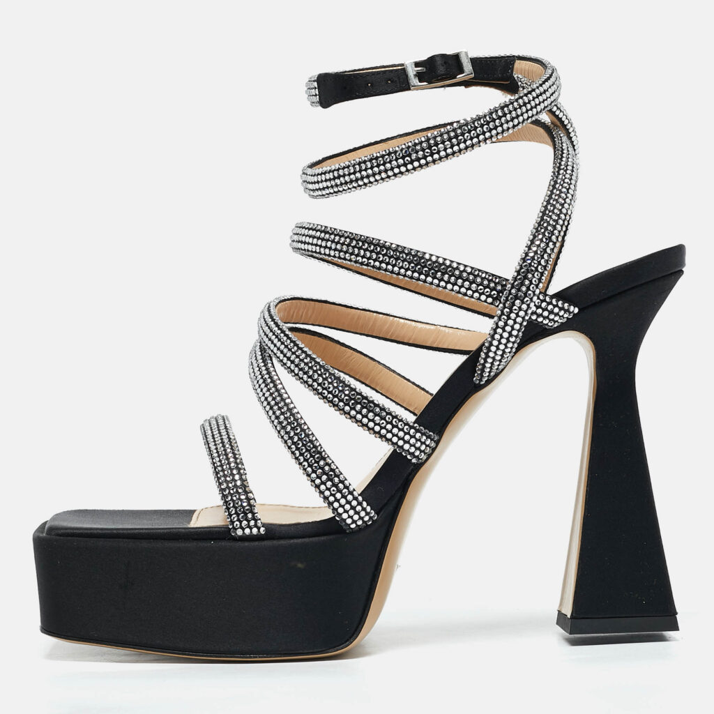 luxury-women-mach-mach-used-shoes-p1128763-010 Mach & Mach Black Satin Sydney Platform Sandals Size 40