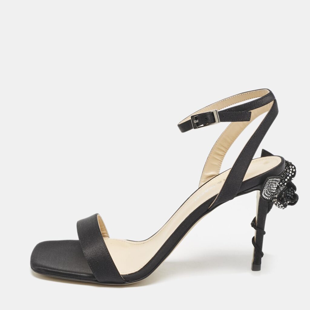 luxury-women-mach-mach-used-shoes-p1128921-003 Mach & Mach Black Satin Wonder Tulip Sandals Size 38.5