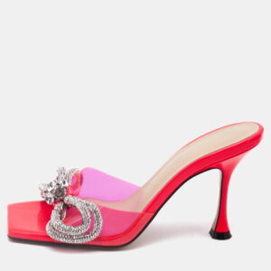 Mach & Mach Neon Pink PVC Double Bow Slide Sandals Size 35