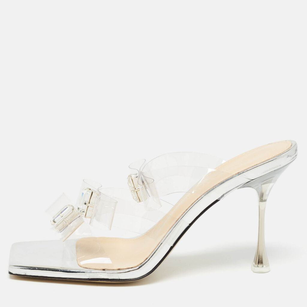 luxury-women-mach-mach-used-shoes-p961482-010 Mach & Mach Transparent PVC French Triple Bow Slide Sandals Size 37
