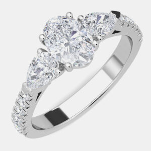 14K White Gold Pear Shaped With Round LGD On The Shank Bridal Ring (1.50Ctw With 3/4Th Ct) EU 48