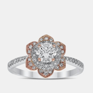 14K Rg/Wg 0.80Ctw Round Cut White Flower Bridal Ring EU 48