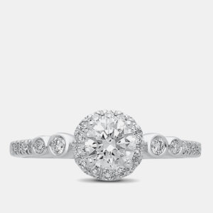 14K White Gold 0.80Ct. Round Cut Halo Bridal Ring EU 48