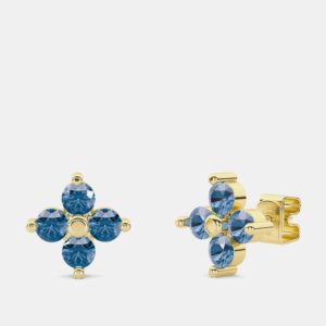 14K Blue 4 Lab Grown Diamond Stones Flower Stud (1.75 Ctw)