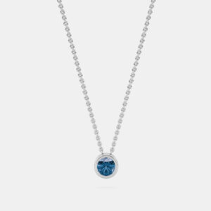 14K Single Blue Lab Grown Diamond Stone Bazel 18" Pendant With Chain (0.21 Ctw)