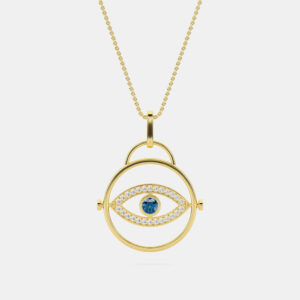 14K Blue Lab Grown Diamond Center Evil Eye 18" Pendant With Chain (0.50 Ctw)