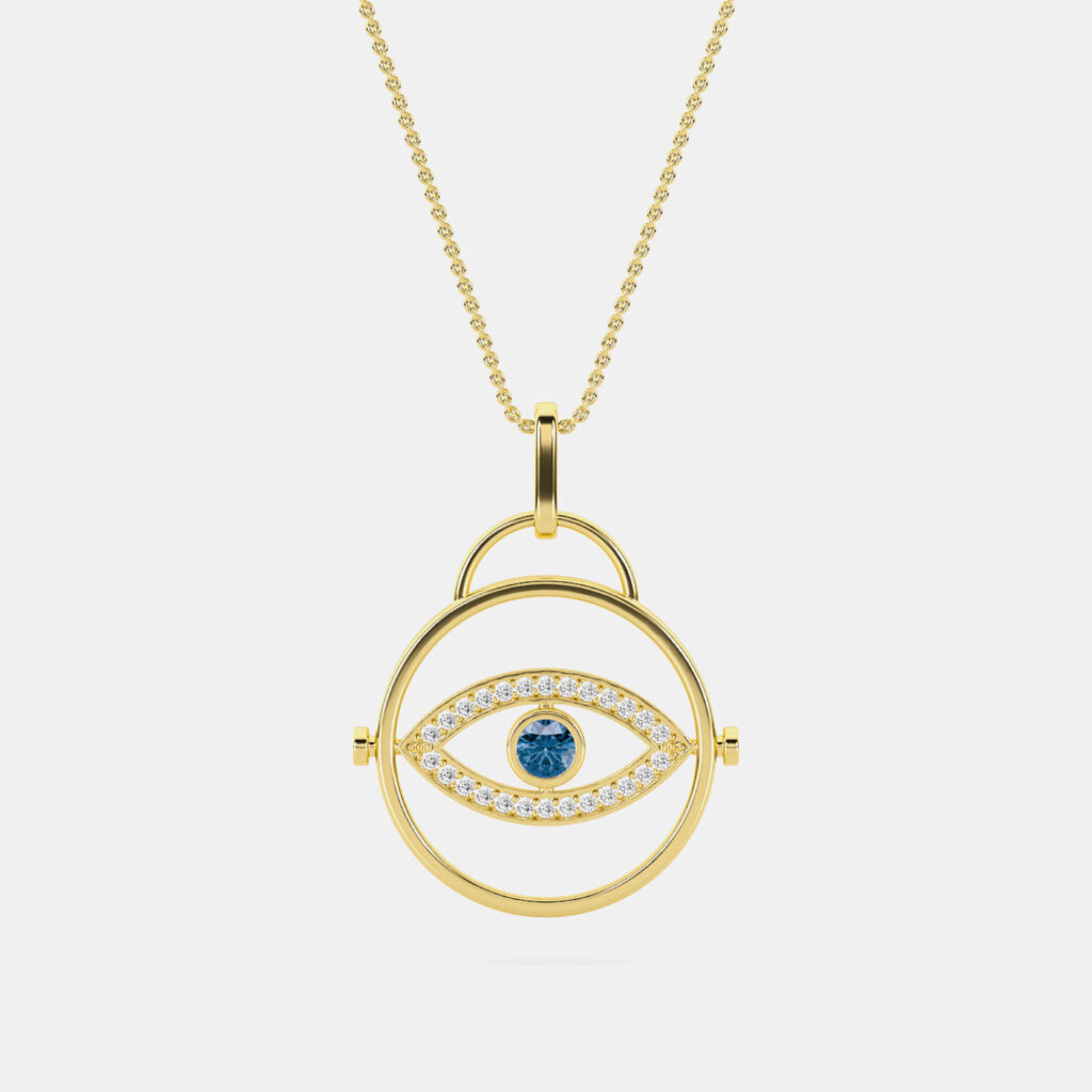 luxury-women-made-by-man-new-fine-jewelry-p1109628-001 14K Blue Lab Grown Diamond Center Evil Eye 18" Pendant With Chain (0.50 Ctw)