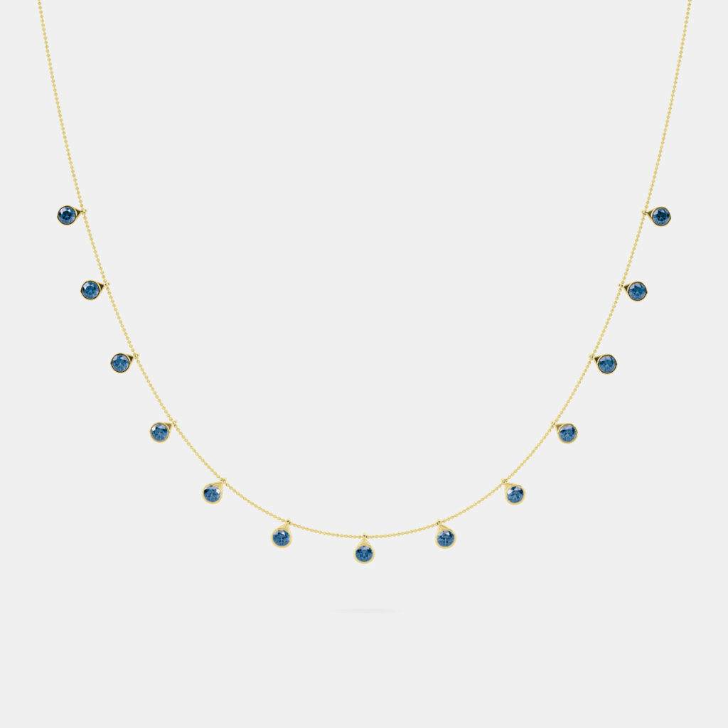 14K 13 Blue Lab Grown Diamond Stone 18" Bezel Pendant Neckalce (2.75 Ctw)