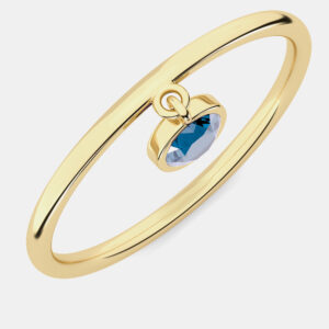 14K Round Blue Dangle Lab Grown Diamond Stone Ring (0.21 Ctw)