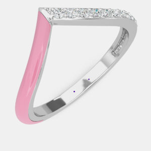 Light Pink Ceramic Chevron Style Sterling Silver Lab Grown Diamond Ring US 7