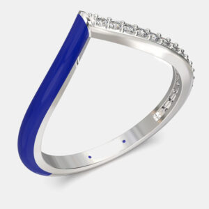 Dark Blue Ceramic Chevron Style Sterling Silver Lab Grown Diamond Ring US 7