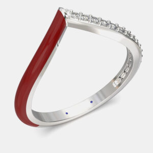 Dark Red Ceramic Chevron Style Sterling Silver Lab Grown Diamond Ring US 7