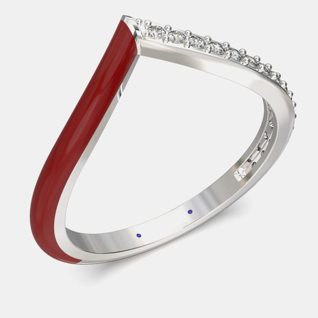 luxury-women-made-by-man-new-fine-jewelry-p1112049-001 Dark Red Ceramic Chevron Style Sterling Silver Lab Grown Diamond Ring US 7