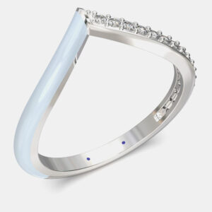 Light Blue Ceramic Chevron Style Sterling Silver Lab Grown Diamond Ring US 7