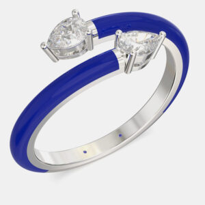 Dark Blue Ceramic Pear Shaped Classic Bypass Style Sterling Silver Lab Grown Diamond Ring US 7