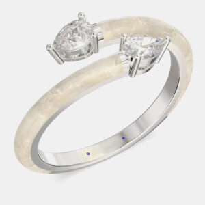 Pearl White Ceramic Pear Shaped Classic Bypass Style Sterling Silver Lab Grown Diamond Ring US 7