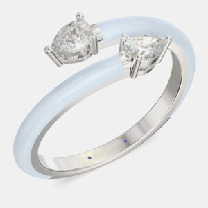 Light Blue Ceramic Pear Shaped Classic Bypass Style Sterling Silver Lab Grown Diamond Ring US 7