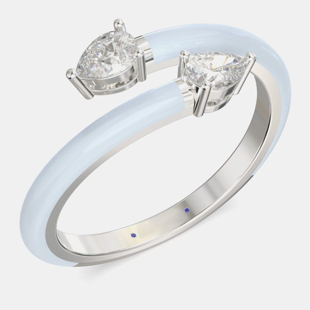 luxury-women-made-by-man-new-fine-jewelry-p1112056-003 Light Blue Ceramic Pear Shaped Classic Bypass Style Sterling Silver Lab Grown Diamond Ring US 7