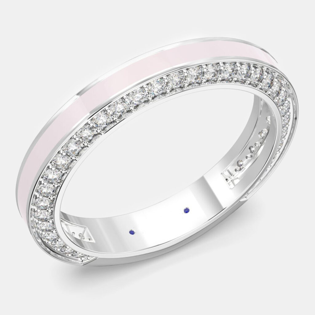luxury-women-made-by-man-new-fine-jewelry-p1112057-001 Classic Light Pink Ceramic Sterling Silver Lab Grown Diamonds Wedding Band US 7