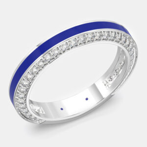 Classic Dark Blue Ceramic Sterling Silver Lab Grown Diamonds Wedding Band US 7